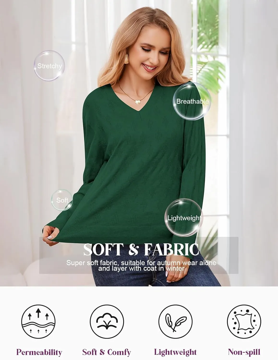 Sweaters for Women 2025 Spring Long Sleeve Lightweight Oversized Casual Classic V Neck Fashion Pullover Sweaters