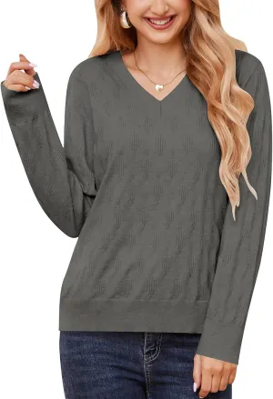 Sweaters for Women 2025 Spring Long Sleeve Lightweight Oversized Casual Classic V Neck Fashion Pullover Sweaters