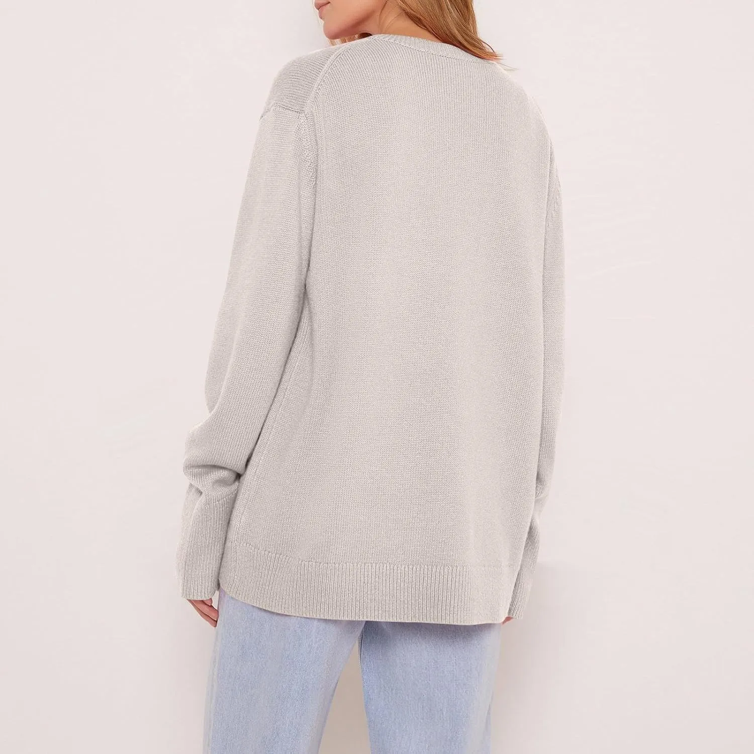 Sweaters for Women Loose Round Neck Long Sleeve Knit Solid Color Casual Sweater