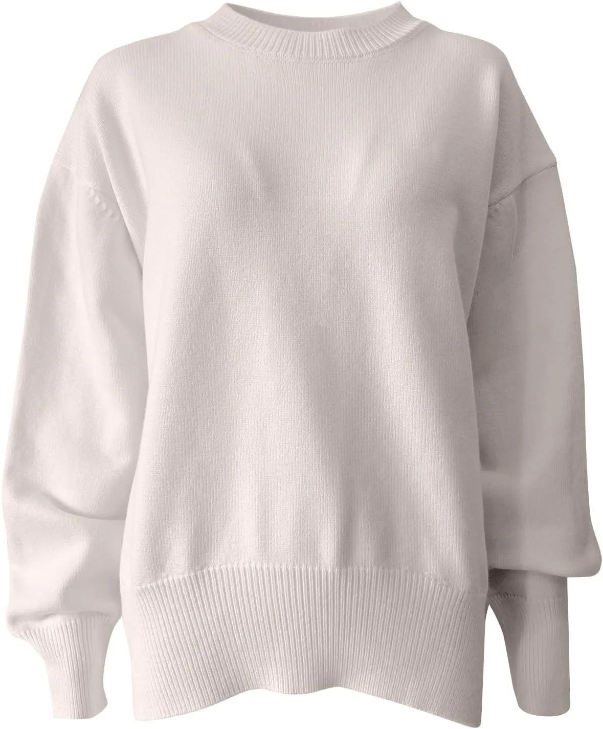 Sweaters for Women Loose Round Neck Long Sleeve Knit Solid Color Casual Sweater