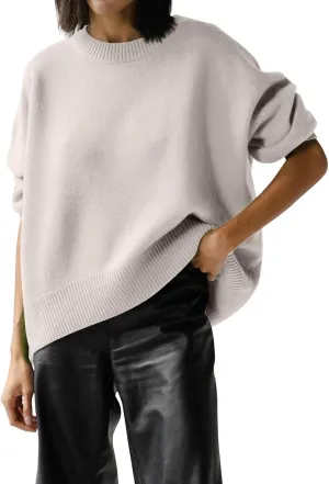 Sweaters for Women Loose Round Neck Long Sleeve Knit Solid Color Casual Sweater