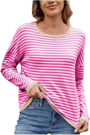Sweaters for Women TrendyCasual Crewneck Striped Womens Sweaters Lightweight Dressy Cable Knit Spring Sweaters