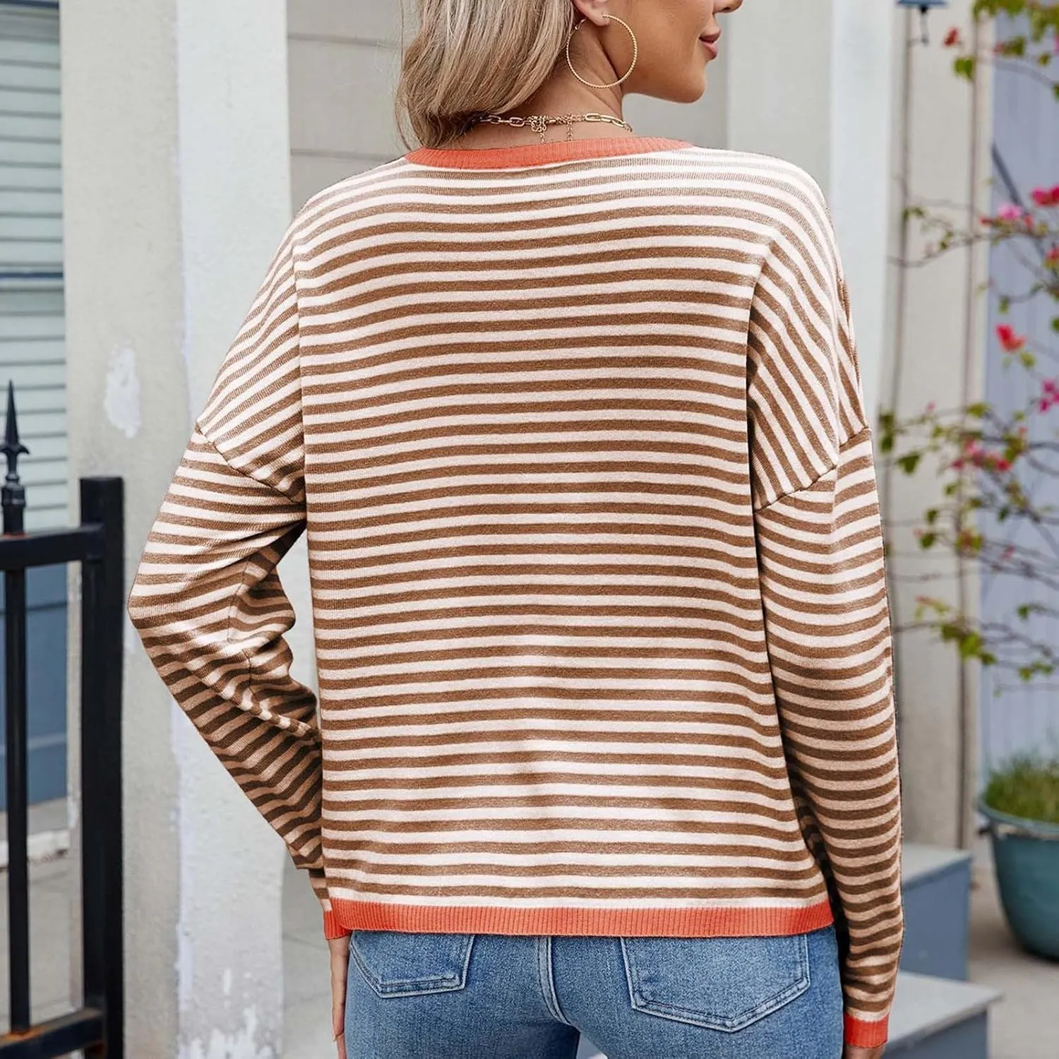 Sweaters for Women TrendyCasual Crewneck Striped Womens Sweaters Lightweight Dressy Cable Knit Spring Sweaters