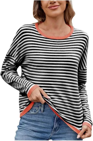 Sweaters for Women TrendyCasual Crewneck Striped Womens Sweaters Lightweight Dressy Cable Knit Spring Sweaters