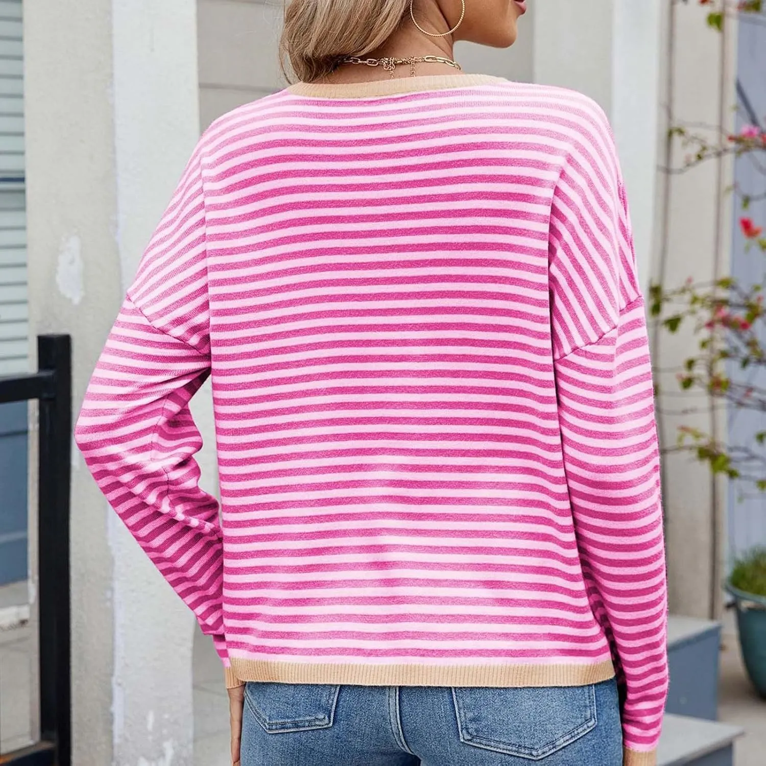 Sweaters for Women TrendyCasual Crewneck Striped Womens Sweaters Lightweight Dressy Cable Knit Spring Sweaters