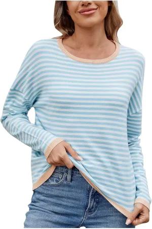 Sweaters for Women TrendyCasual Crewneck Striped Womens Sweaters Lightweight Dressy Cable Knit Spring Sweaters
