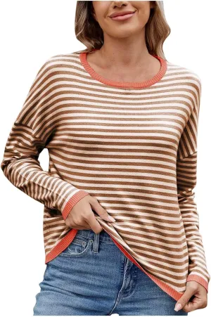 Sweaters for Women TrendyCasual Crewneck Striped Womens Sweaters Lightweight Dressy Cable Knit Spring Sweaters