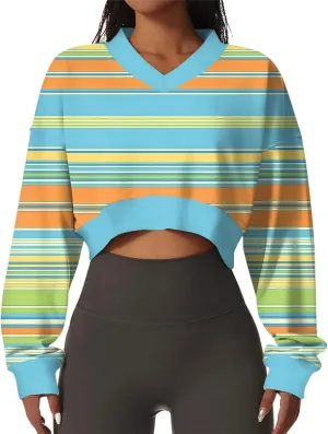 Sweatshirts For Women Casual Fashion Sexy Comfortable V-Neck Long Sleeve Striped Graphic Printed Sports Sweatshirt Top