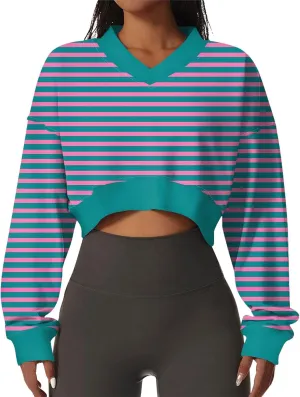 Sweatshirts For Women Casual Fashion Sexy Comfortable V-Neck Long Sleeve Striped Graphic Printed Sports Sweatshirt Top