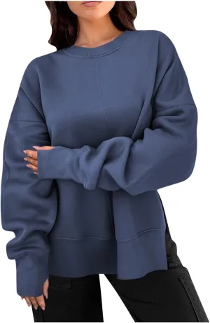 Sweatshirts for Women Oversized Long Sleeve Fleece Crewneck No Hood Casual Top Fall Fashion Outfits Clothes 2024
