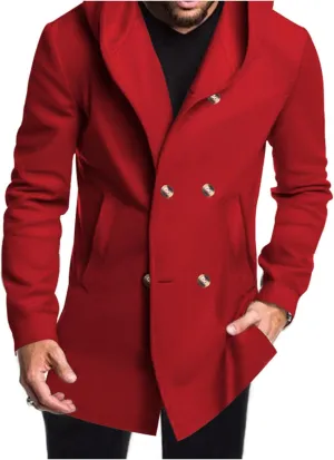 Thatrich Mens Hooded Trench Coat Mid Length Lightweight Windbreaker Business Casual Peacoat Double Breasted Overcoat Outwear