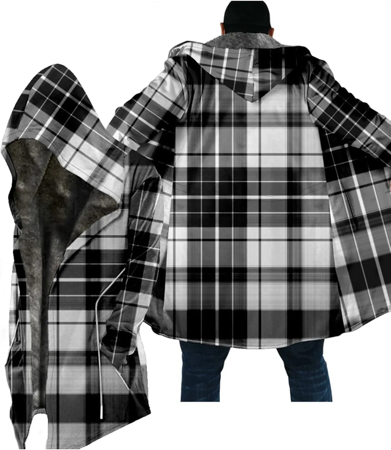 Thickened Zipper Winter Jackets With Hood Plaid Print Long Sleeve Plus Size Heavyweight Warm Fleece Jacket, M-6XL