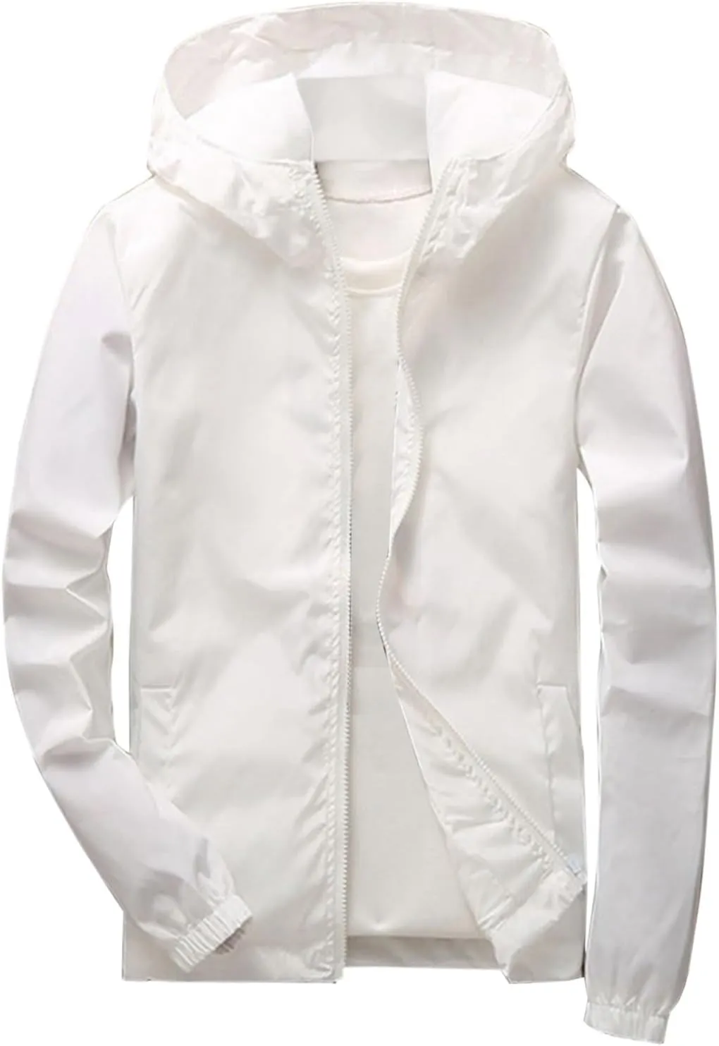 Thin Hooded Jacket for Mens Soft Shell Windproof Waterproof Hiking Coats Zipper Long Sleeve Casual Outwear Plus Size