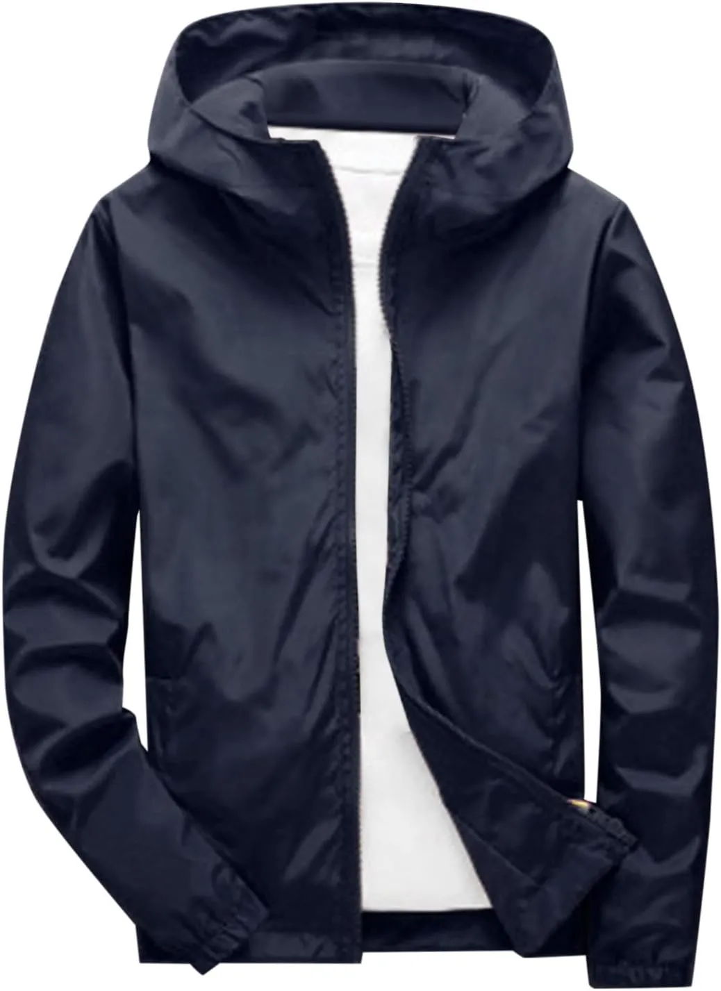 Thin Hooded Jacket for Mens Soft Shell Windproof Waterproof Hiking Coats Zipper Long Sleeve Casual Outwear Plus Size