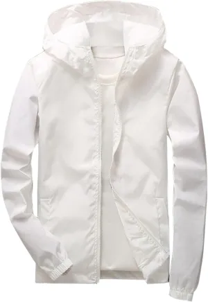Thin Hooded Jacket for Mens Soft Shell Windproof Waterproof Hiking Coats Zipper Long Sleeve Casual Outwear Plus Size