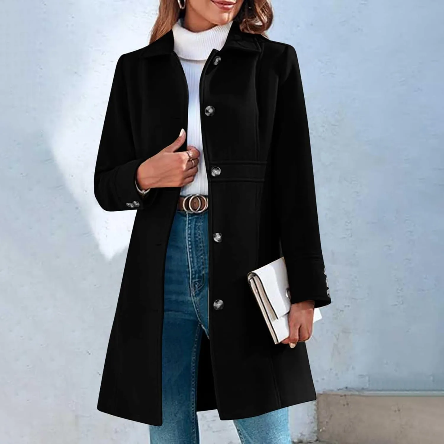 Trench Coat for Women 2024 Single Breasted Pea Coat Wool Blend Long Coat Casual Office Jacket Falll Winter Outfits