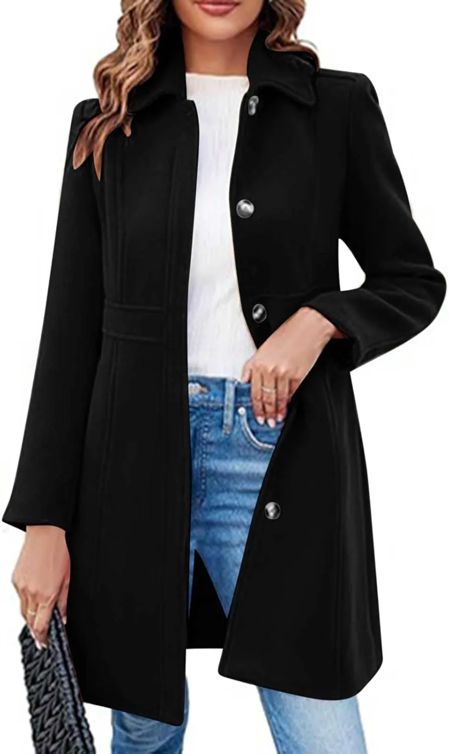 Trench Coat for Women 2024 Single Breasted Pea Coat Wool Blend Long Coat Casual Office Jacket Falll Winter Outfits