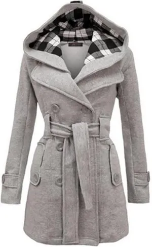 Trench Coat for Women Wool Blend Winter Pea Coat Notched Lapel Collar Long Casual Overcoat Outerwear With Belted