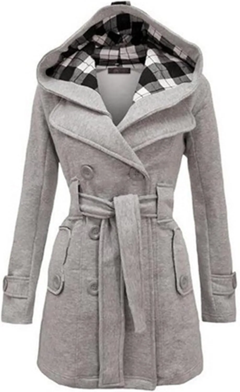 Trench Coat for Women Wool Blend Winter Pea Coat Notched Lapel Collar Long Casual Overcoat Outerwear With Belted