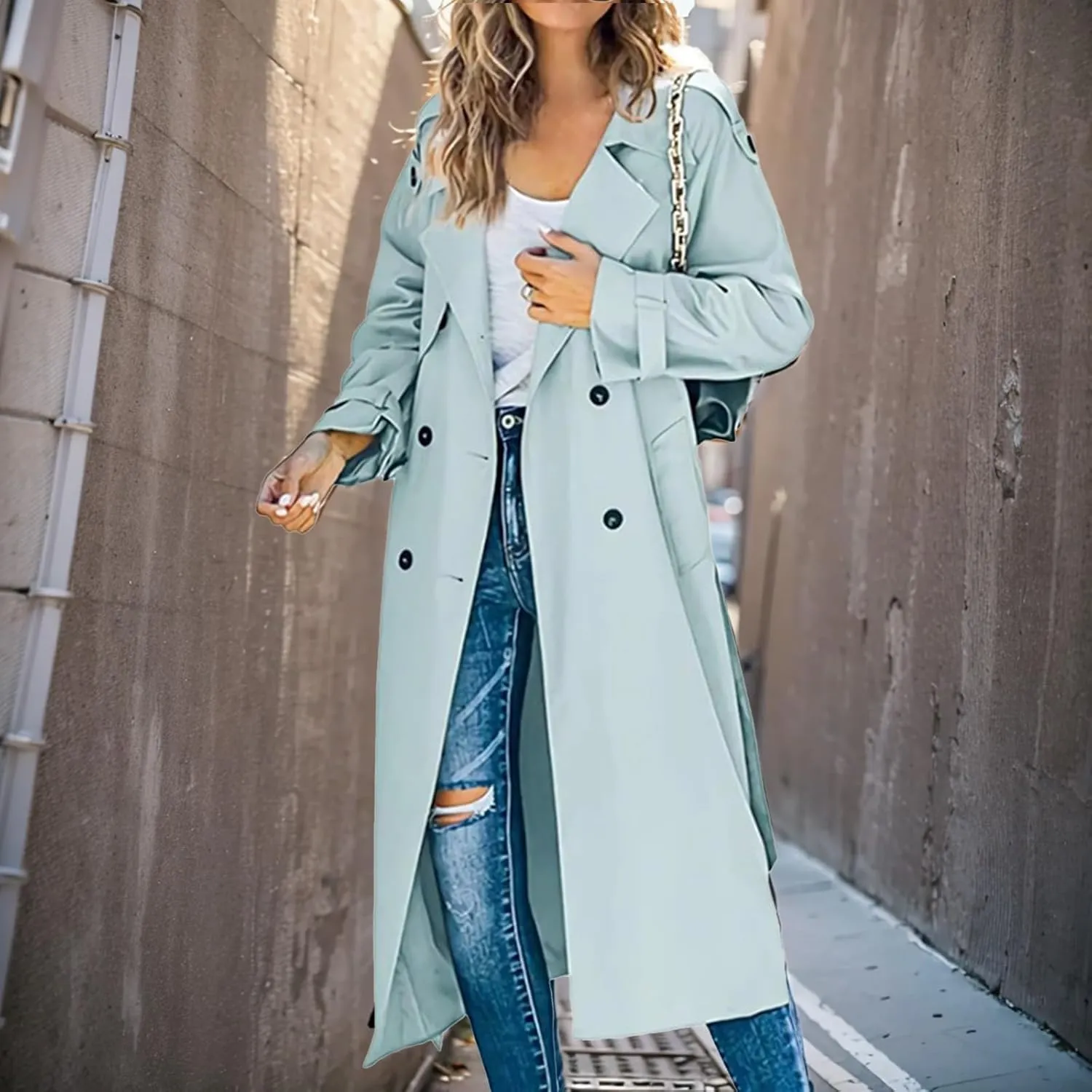 Trench Coat Women Fall Jackets Women's Double Breasted Long Trench Coats Windproof Classic Slim Overcoat with Belt