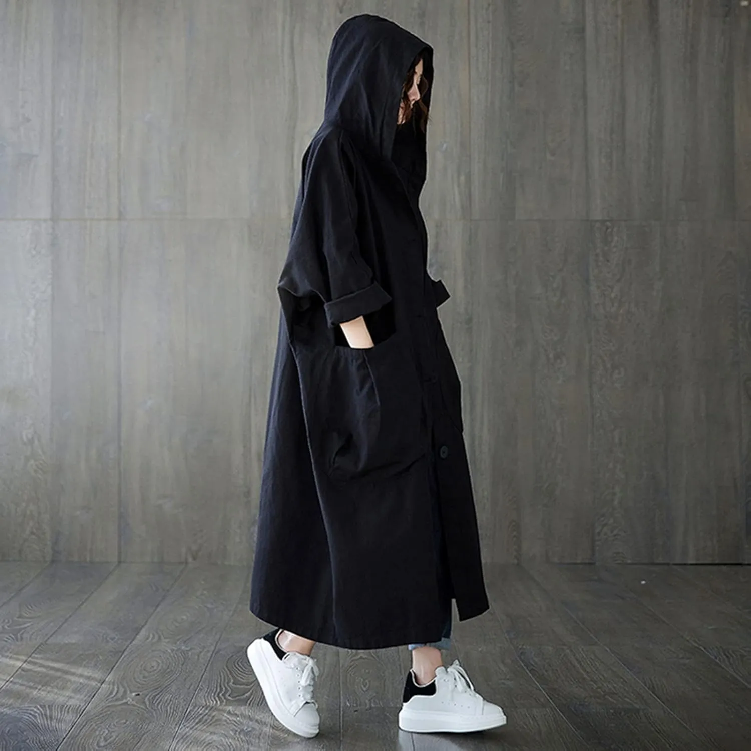 Trench Coat Women Hooded Coat Outwear Womens Elegant Windbreaker Wild Winter Women'S Coat with Belt Trench Coat for