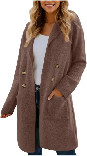 Trench Coat Women Mid Length Wool Coat Button Down Open Front Cardigan Elegant Coat Lapel Peacoat Fall Winter Jacket