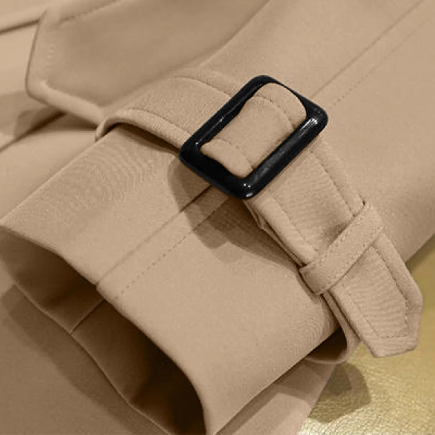 Trench Coats Womens, Long Double Breasted Knitted Outerwear Classic Lapel Overcoats Windproof Jacket with Belt