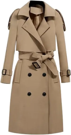 Trench Coats Womens, Long Double Breasted Knitted Outerwear Classic Lapel Overcoats Windproof Jacket with Belt