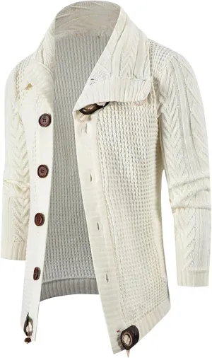 tuduoms Chunky Cardigan Sweaters for Men Vintage Button Down Sweaters Winter Cable Knit Open Front Long Sleeve Cardigan Coat