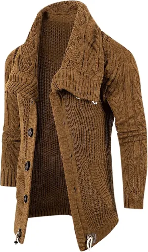 tuduoms Chunky Cardigan Sweaters for Men Vintage Button Down Sweaters Winter Cable Knit Open Front Long Sleeve Cardigan Coat