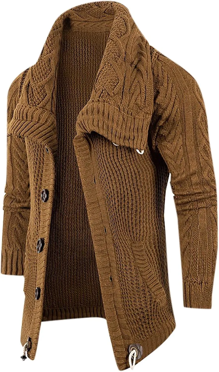 tuduoms Chunky Cardigan Sweaters for Men Vintage Button Down Sweaters Winter Cable Knit Open Front Long Sleeve Cardigan Coat