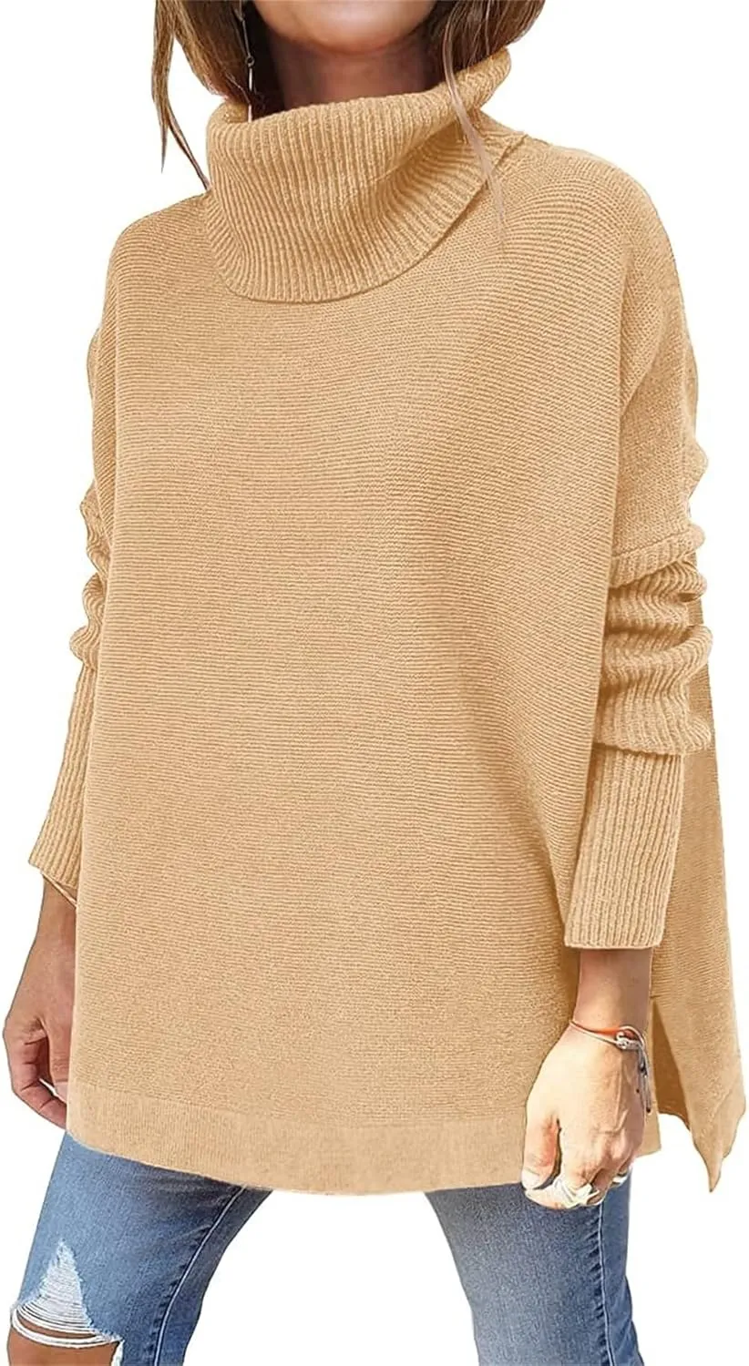 Turtleneck Sweater for Women Oversized Pullover Sweaters Long Sleeve Batwing Sweaters Casual Fall Tops
