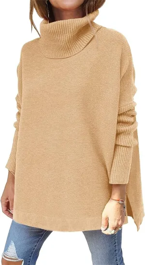 Turtleneck Sweater for Women Oversized Pullover Sweaters Long Sleeve Batwing Sweaters Casual Fall Tops