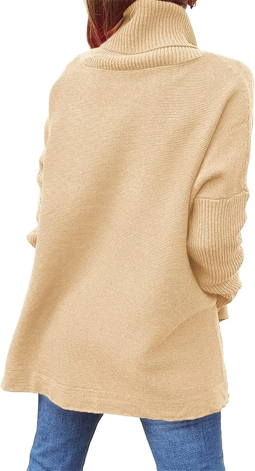 Turtleneck Sweater for Women Oversized Pullover Sweaters Long Sleeve Batwing Sweaters Casual Fall Tops