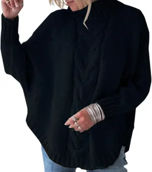 Turtleneck Sweater Women Oversized Chunky Pullover Sweaters Mock Neck Batwing Sleeve Winter Slouchy Loose Knit Sweaters