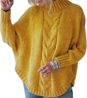 Turtleneck Sweater Women Oversized Chunky Pullover Sweaters Mock Neck Batwing Sleeve Winter Slouchy Loose Knit Sweaters