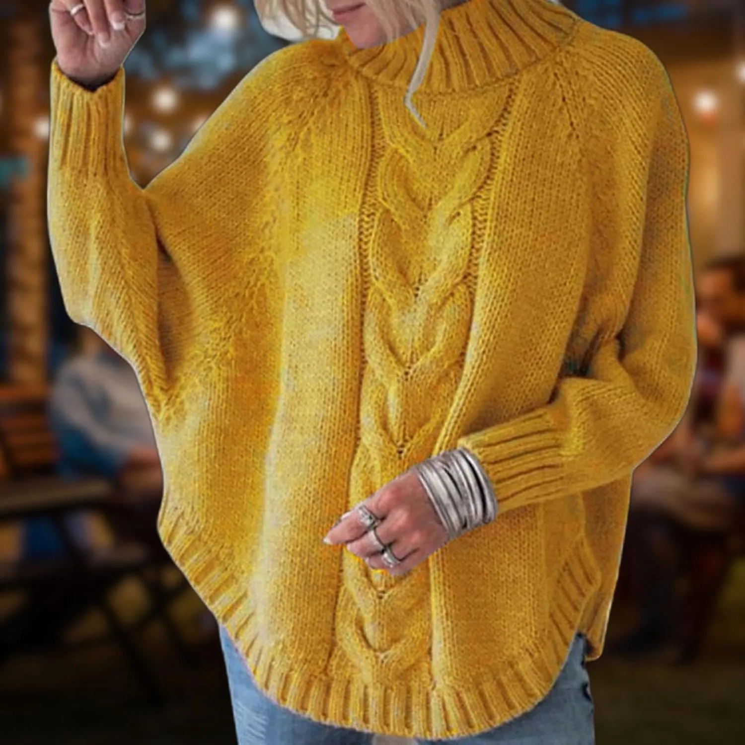 Turtleneck Sweater Women Oversized Chunky Pullover Sweaters Mock Neck Batwing Sleeve Winter Slouchy Loose Knit Sweaters