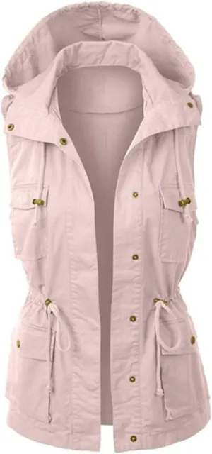 Utility Vest for Women Sleeveless High Neck Button Up Plain Shacket Jacket Hooded Coat With Pocket With Hood Stand-up Collar