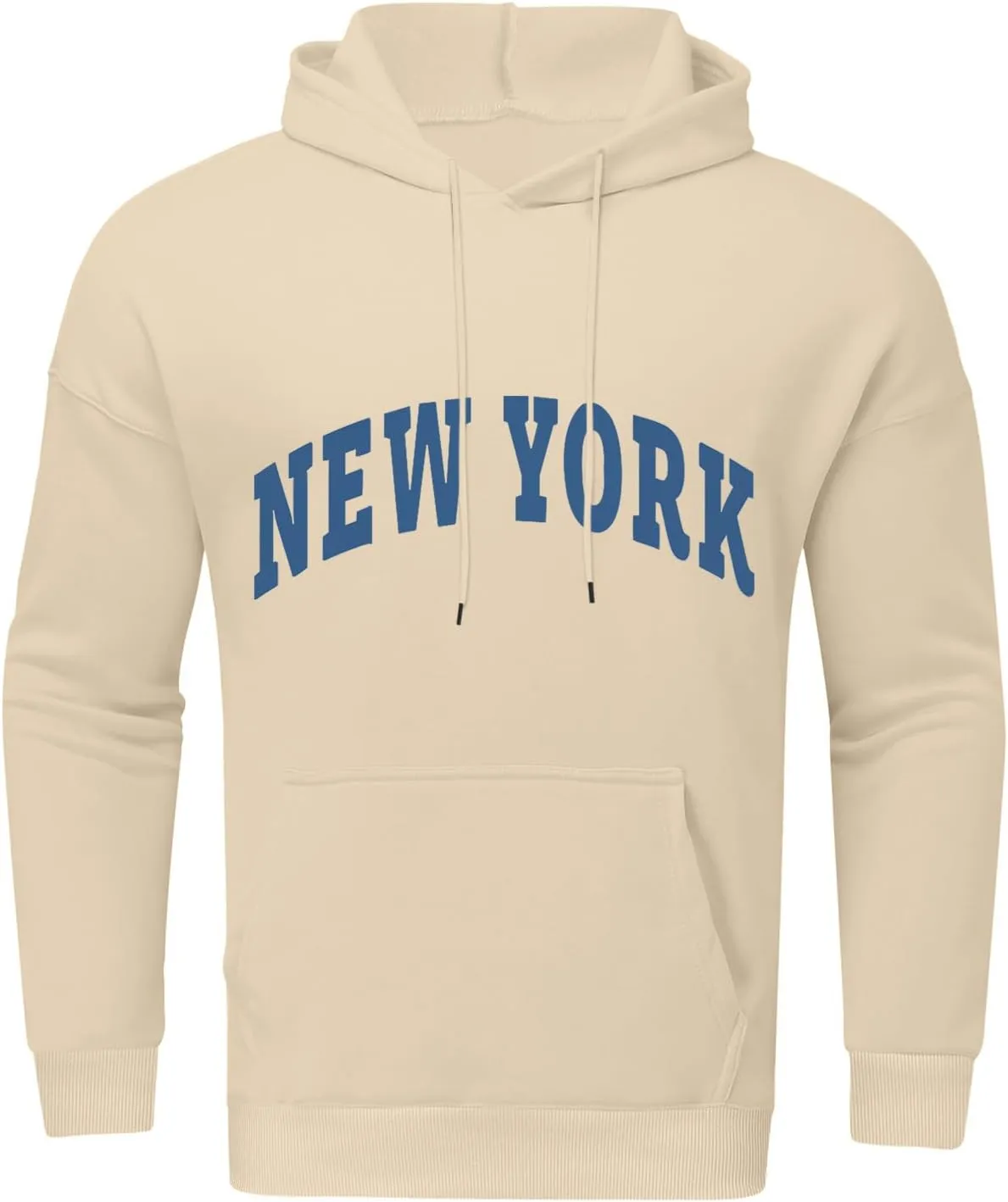 Wankang New York Hoodies for Men Crew Neck Sweatshirts Letter Graphic Hoodie Relaxed Fit Long Sleeve Pullover Tops