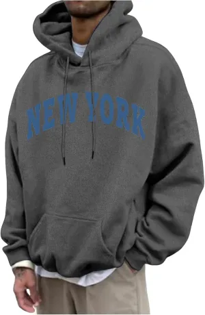 Wankang New York Hoodies for Men Crew Neck Sweatshirts Letter Graphic Hoodie Relaxed Fit Long Sleeve Pullover Tops