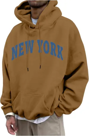 Wankang New York Hoodies for Men Crew Neck Sweatshirts Letter Graphic Hoodie Relaxed Fit Long Sleeve Pullover Tops