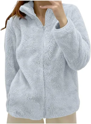 Winter Coats for Women Fuzzy Fleece Insulated Jacket Plus Size Full Zip Long Sleeve Outwear Soft Comfy Cardigan Jackets
