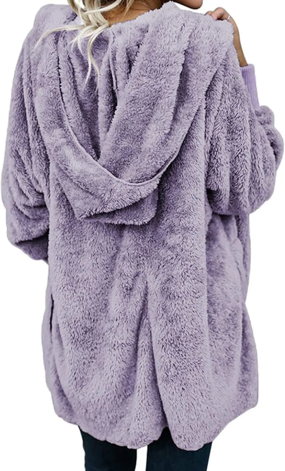Winter Coats for Women Oversized Sherpa Fleece Jacket Open Front Hooded Warm Sherpa Lined Jacket Outerwear