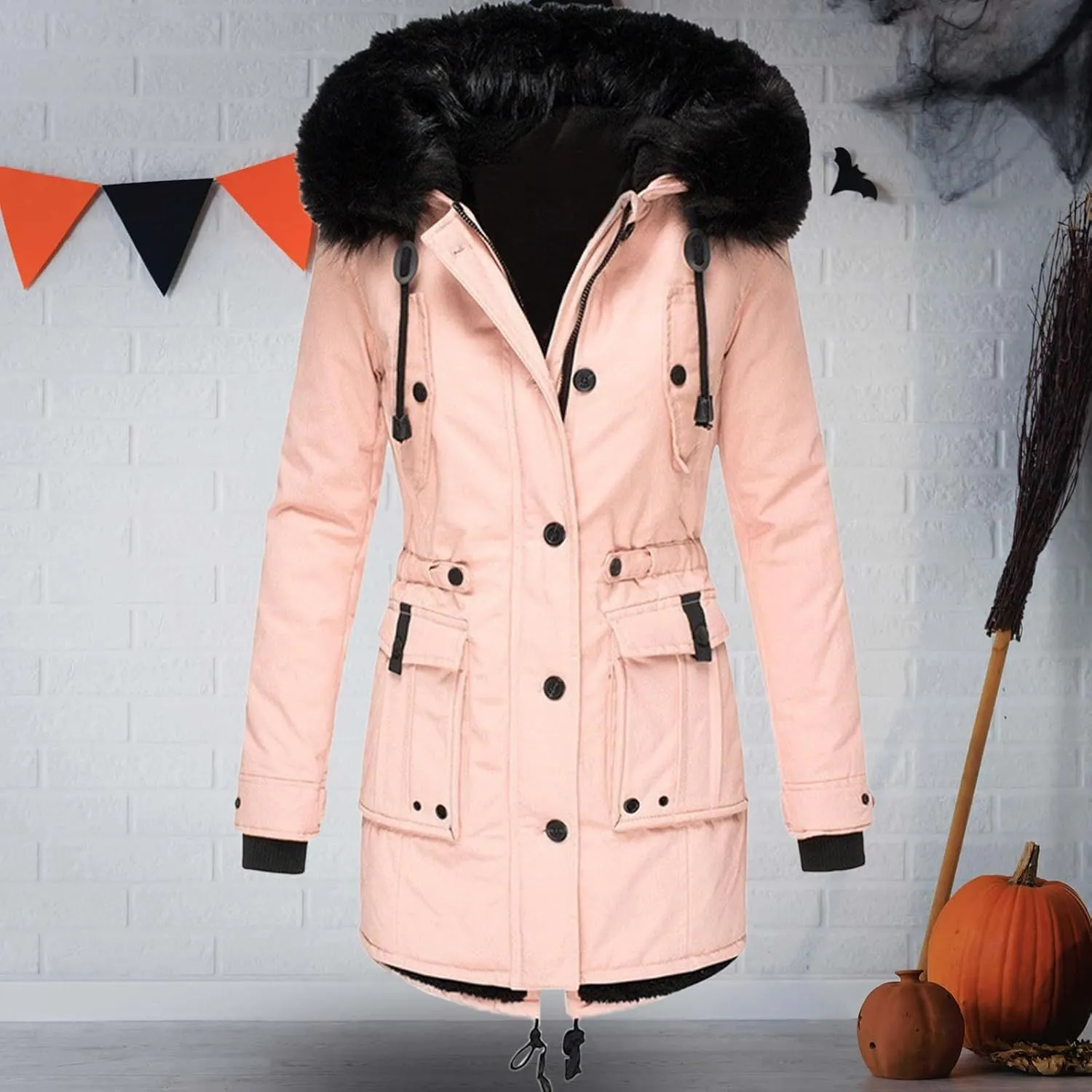 Winter Coats for Women Warm Sherpa Fleece Long Back Jacket Thicken Parka with Hood