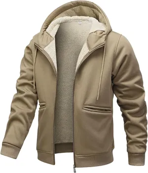 Winter Hoodie Jackets For Men Comfy Soft Fleece Lined Coat Tops Fashion Drawstring Zipper Sweatshirt Sherpa Outwear