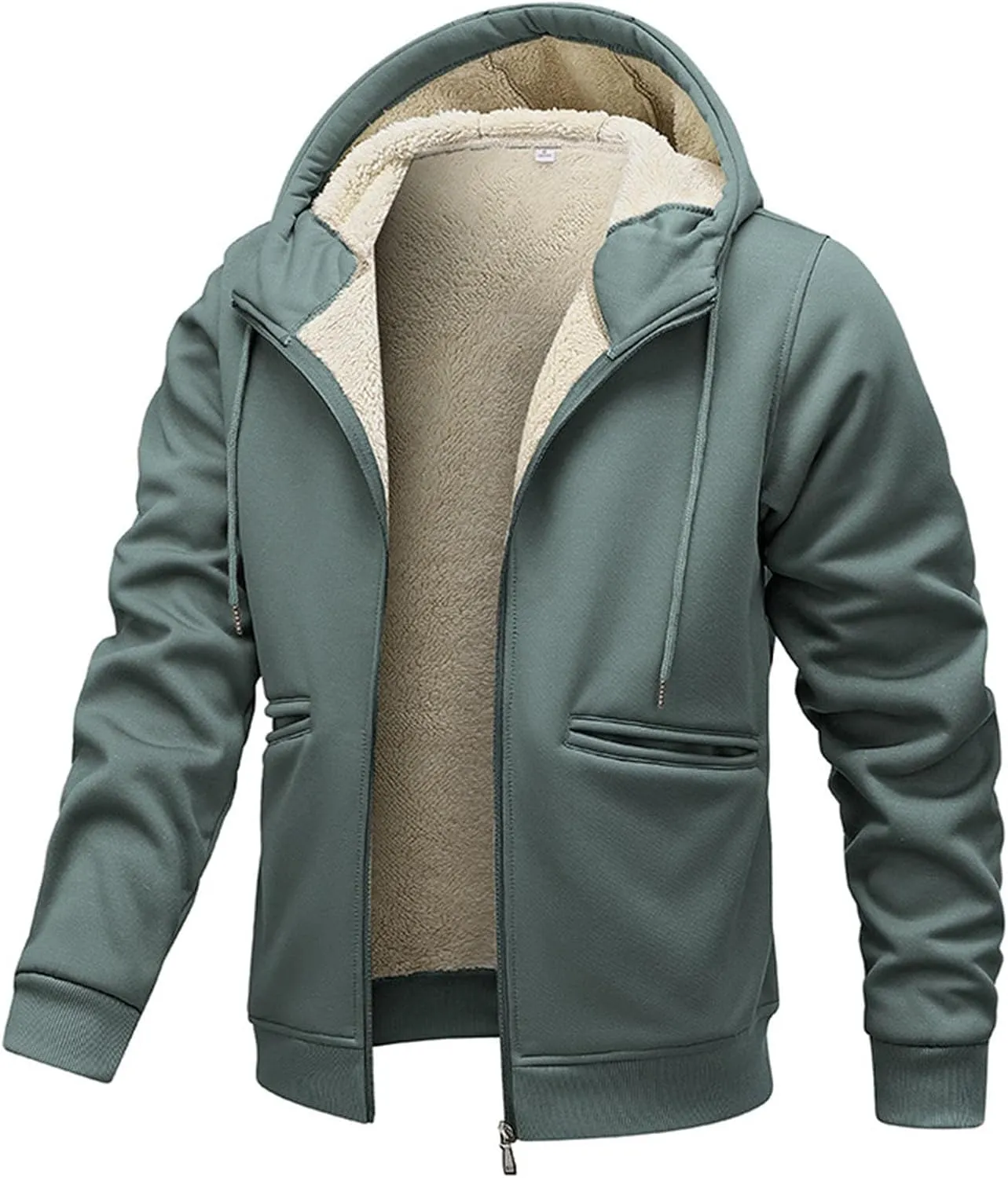 Winter Hoodie Jackets For Men Comfy Soft Fleece Lined Coat Tops Fashion Drawstring Zipper Sweatshirt Sherpa Outwear
