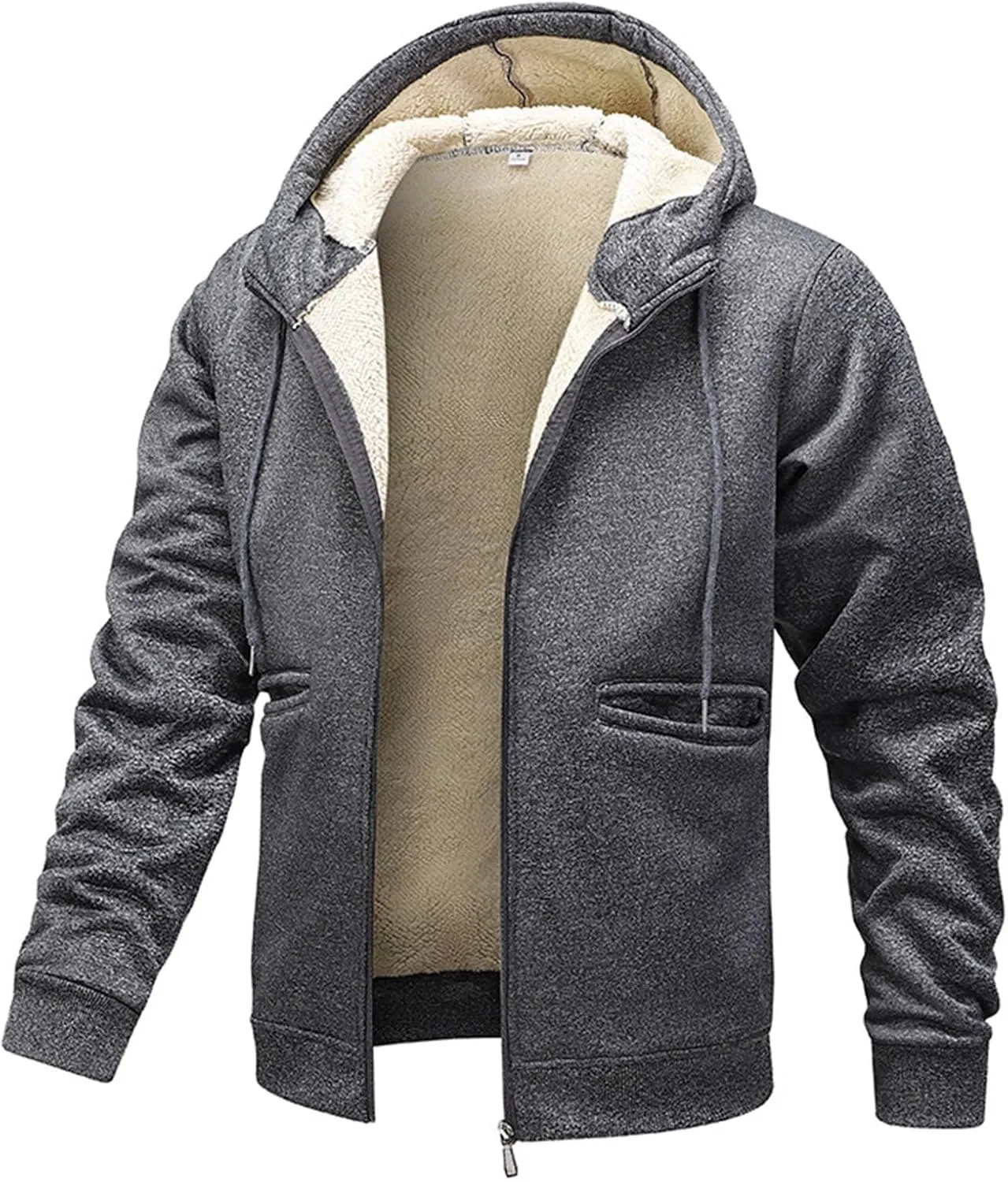 Winter Hoodie Jackets For Men Comfy Soft Fleece Lined Coat Tops Fashion Drawstring Zipper Sweatshirt Sherpa Outwear