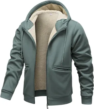 Winter Hoodie Jackets For Men Comfy Soft Fleece Lined Coat Tops Fashion Drawstring Zipper Sweatshirt Sherpa Outwear