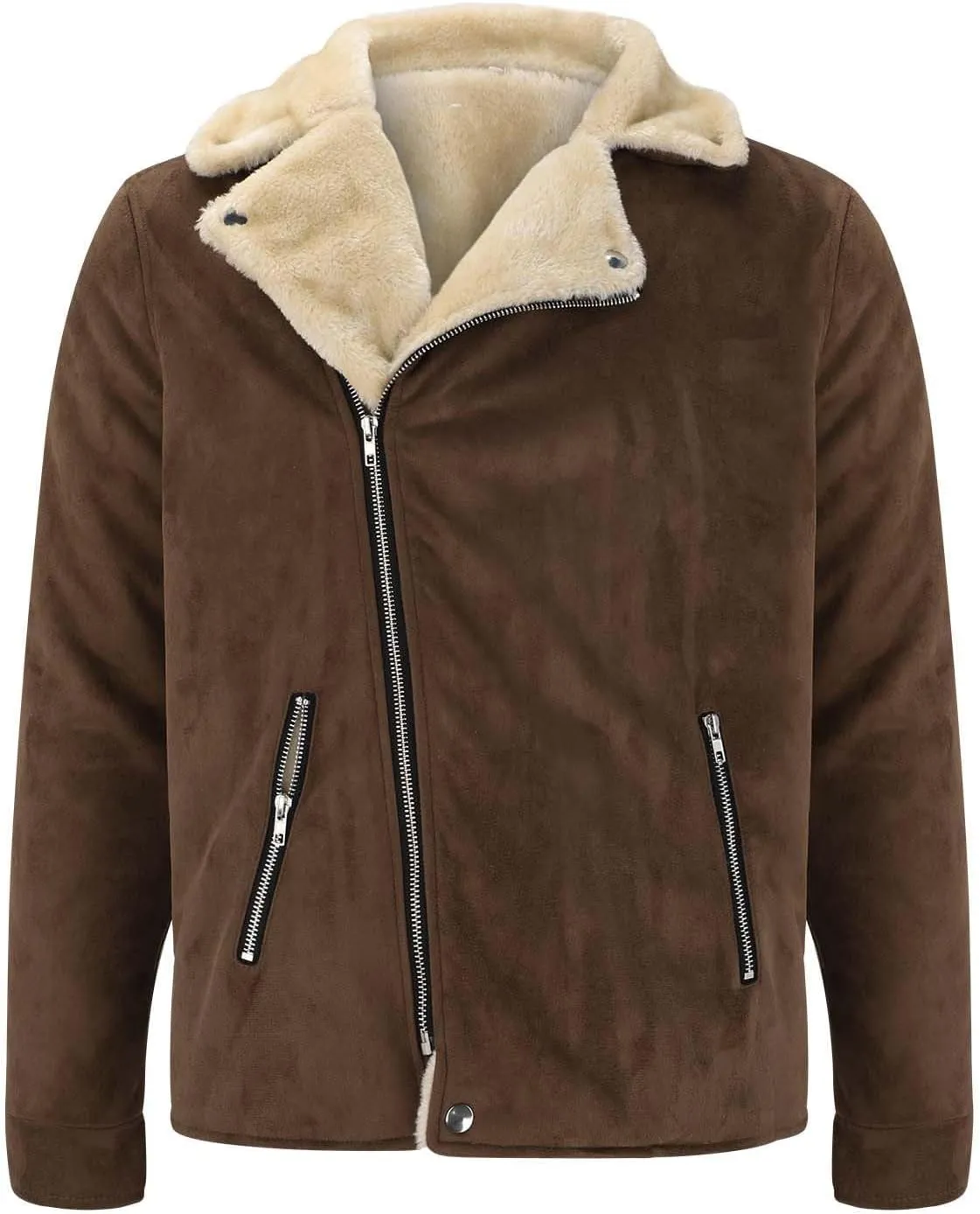 Winter Jackets for Men Sherpa Lined Fleece Casual Distressed Trucker Coats Classic Lapel Motorcycle Bomber Jacket