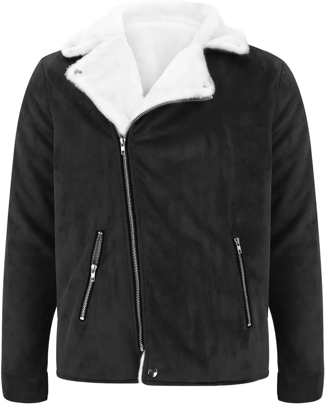 Winter Jackets for Men Sherpa Lined Fleece Casual Distressed Trucker Coats Classic Lapel Motorcycle Bomber Jacket